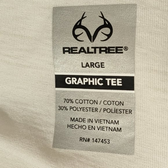 RealTree Men's White w/Blue Sleeve Americana Logo Baseball Tee Size L - Picture 4 of 6